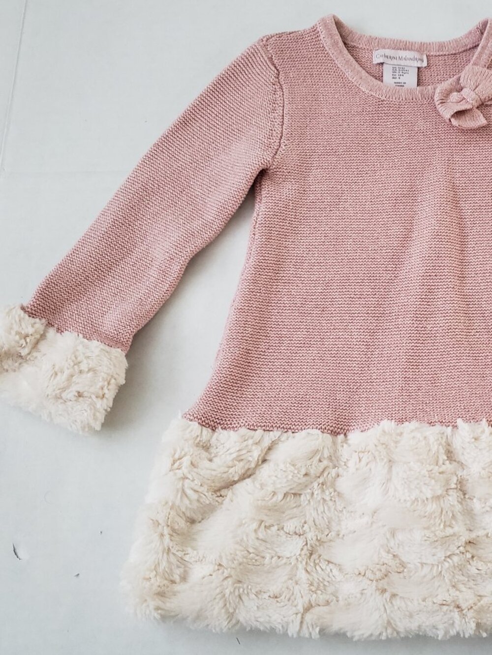 Catherine Malandrino Girls Pink Knit Sweater Dress w/Faux-fur Trim Size 4 - Picture 2 of 6